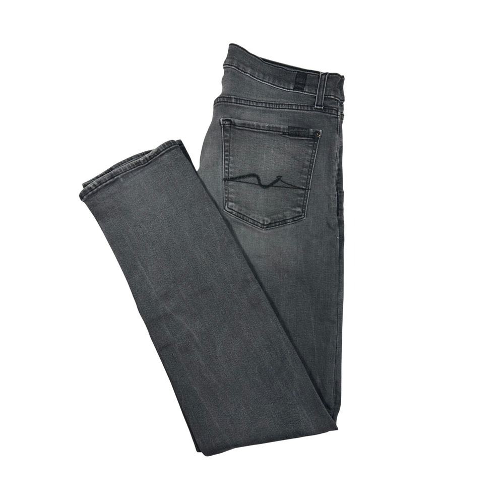 7 For All Mankind Slimmy Jeans Mens 32 Gray Slim‎ Straight Denim  Faded Whisker